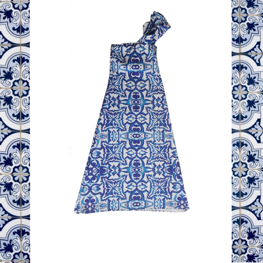 Maxi Dress,Black & Blue Pattern, Elegant  by Colombian Designer Liliana Meza,XS